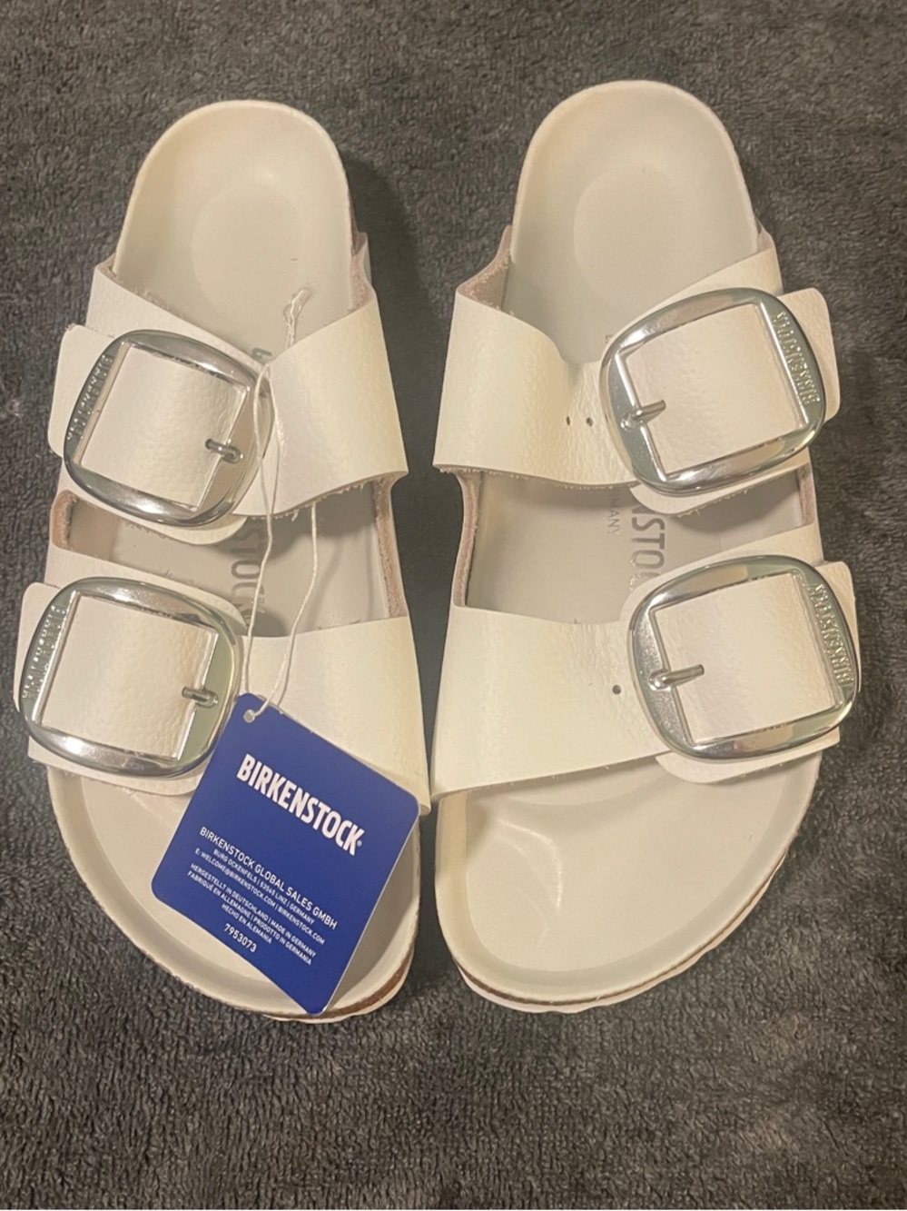 NWT BIRKENSTOCK Big Buckle White Natural Leather Sandals Women's US 11 Narrow - Picture 1 of 16